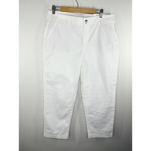 LOFT‎ Curvy Monroe Slim White Cotton Blend Chino Pants Women's Size 14 NWT